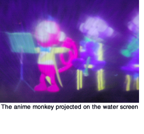 The anime monkey projected on the water screen