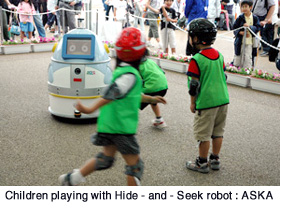 Children playing with Hide and Seek robot ASKA