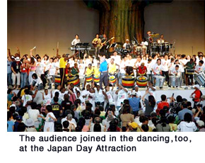 The audience joined in the dancing, too , at the Japan Day Attraction