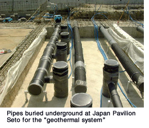 Pipes buried underground at Japan Pavilion Seto for the “geothermal system”