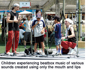 Children experiencing beatbox music of various sounds created using only the mouth and lips