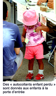 Children are given “lost-child stickers” at the gate